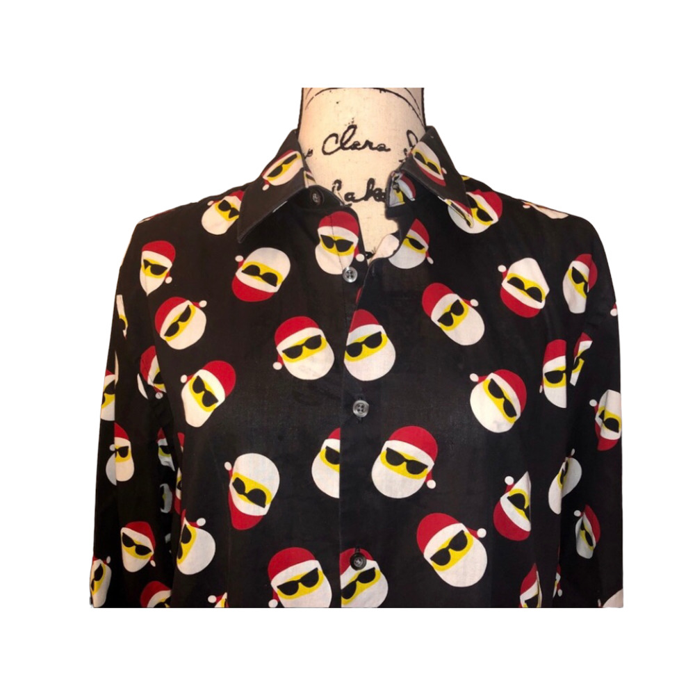 North Pole Trading Company Men’s Holiday Navy Santa Button-down Shirt